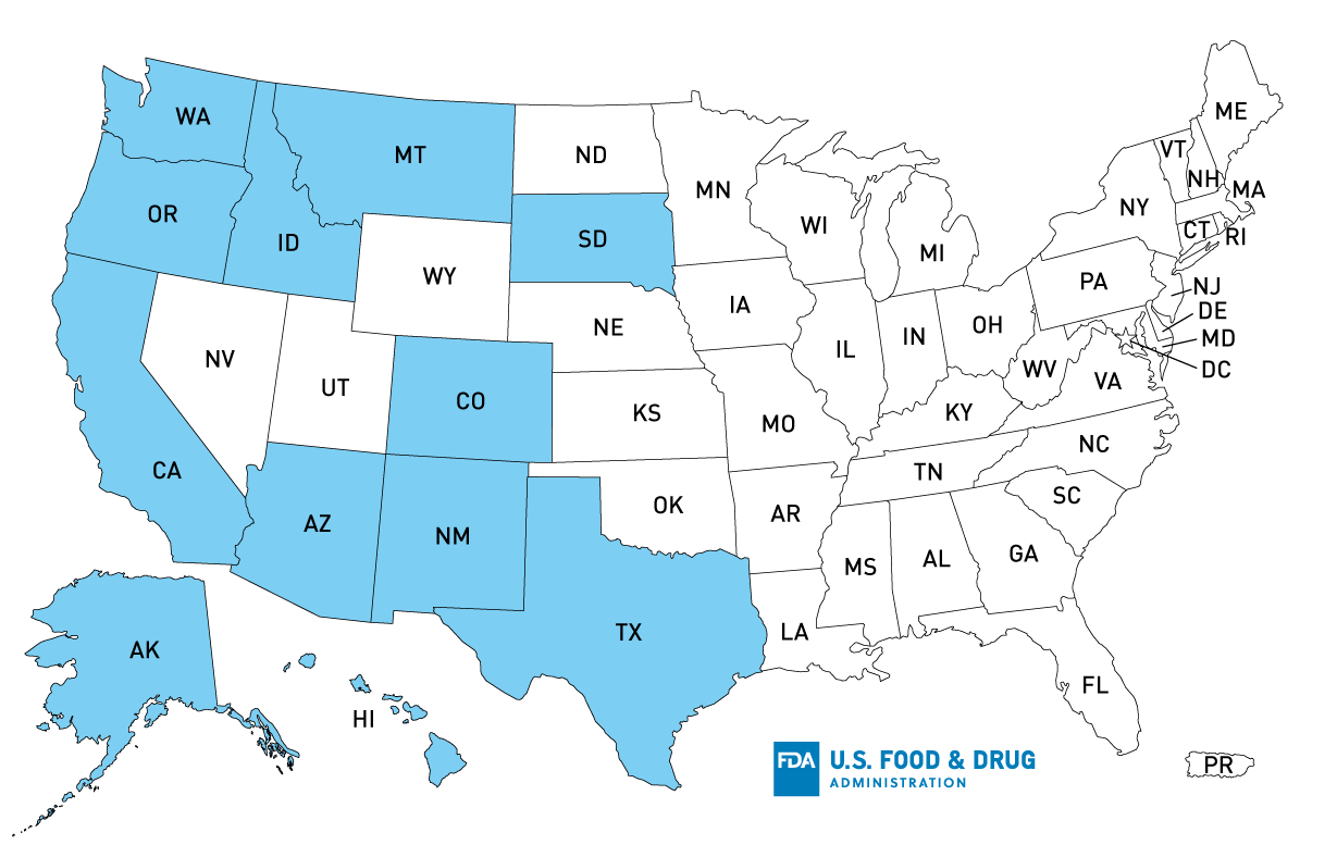 Map of U.S. Distribution of Recalled Bulk Organic Walnuts Sold at Retail