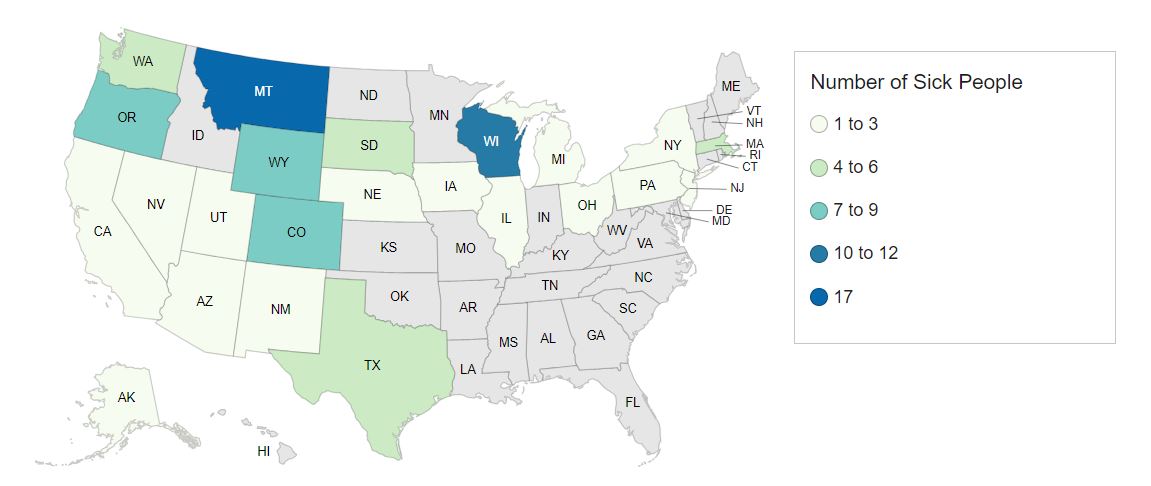 CDC Case Count Map for the Outbreak Investigation of Salmonella Related to Cucumbers (as of November 29, 2024)