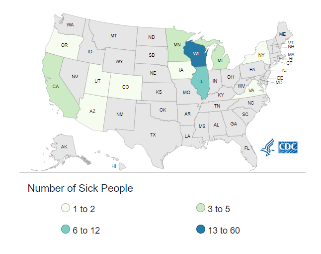 CDC Case Count Map for the Outbreak Investigation of Salmonella Related to Eggs (as of October 17, 2024)