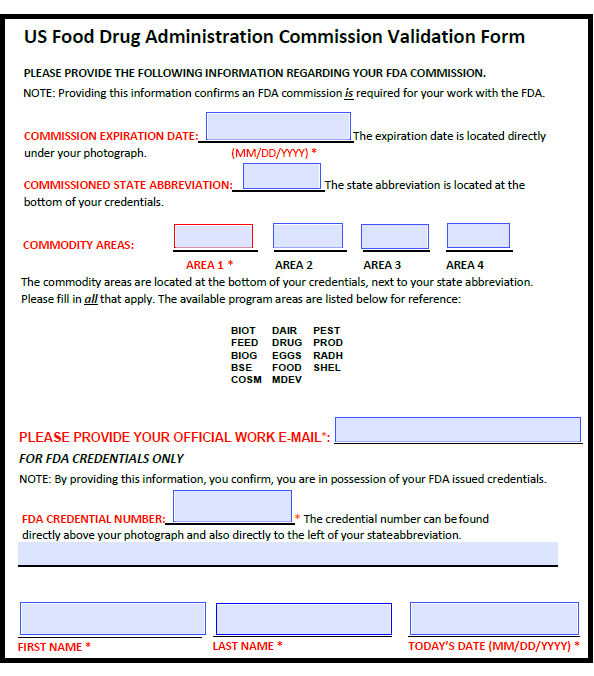 FDA Commissioning Validation Form