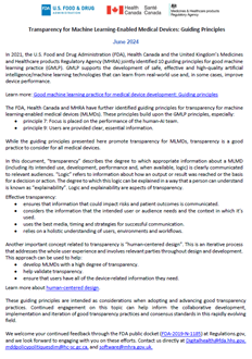 Cover Image of Transparency for Machine Learning-Enabled Medical Devices: Guiding Principles