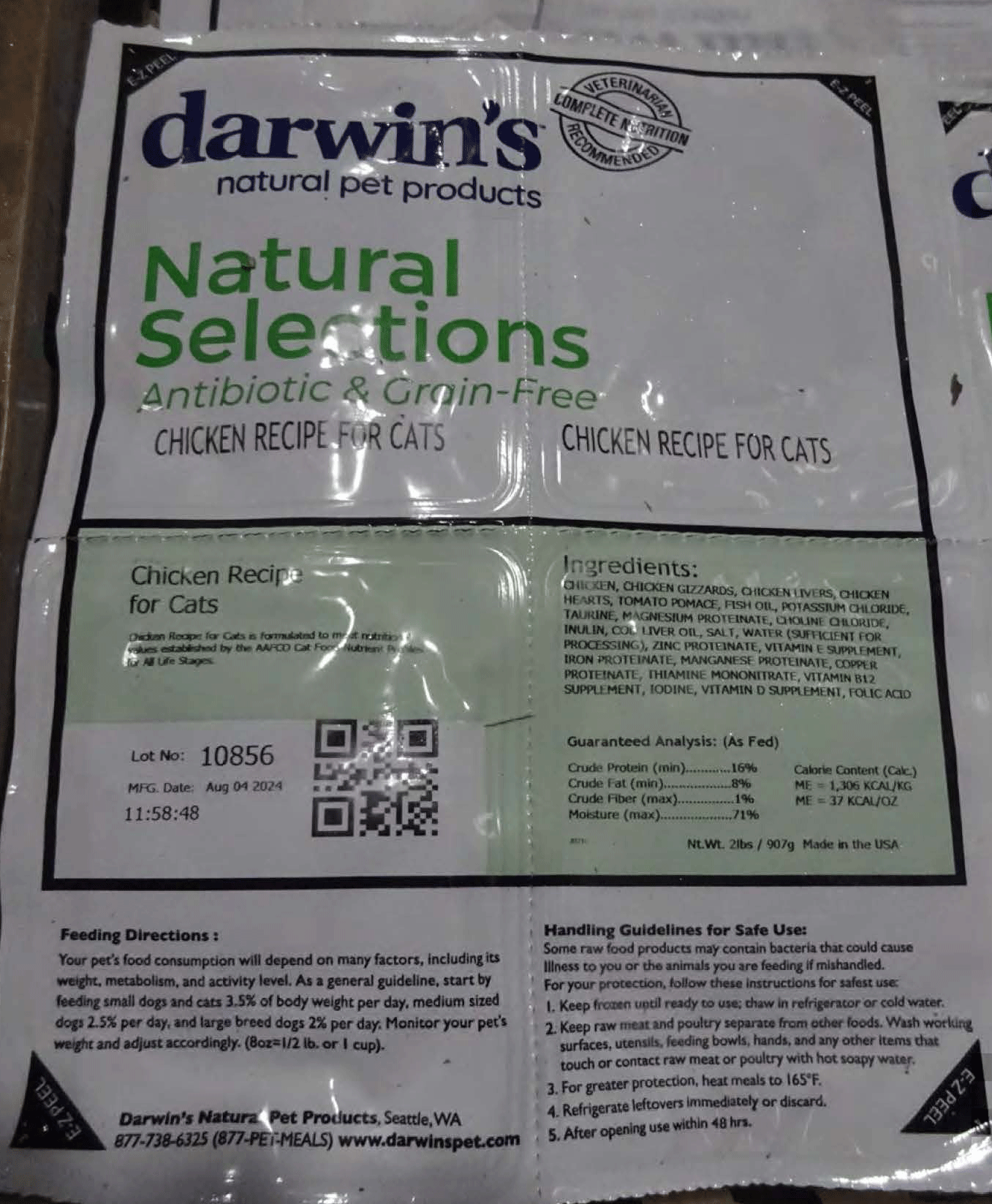 Label for Darwin Natural Selections Chicken Recipe for Cats - Lot-10856