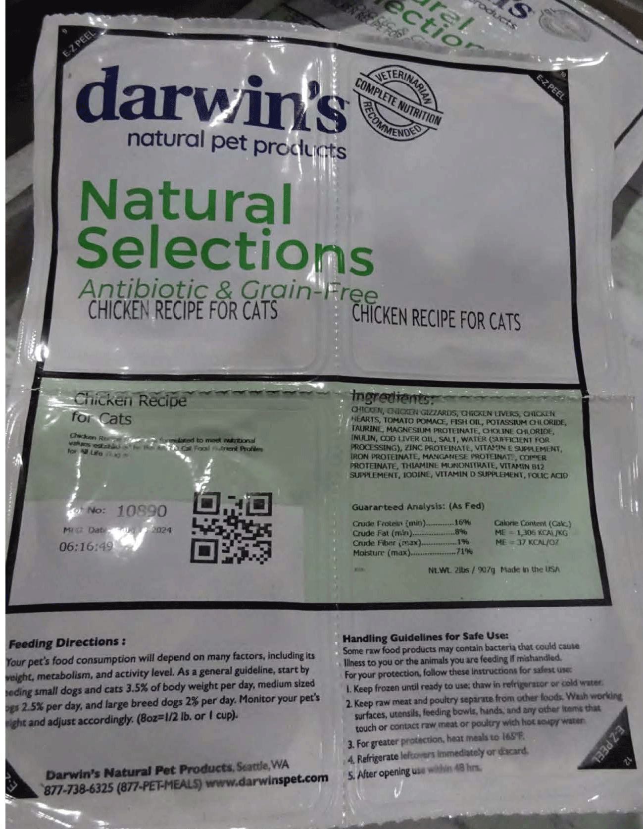 Label for Darwin Natural Selections Chicken Recipe  for Cats - Lot-10890