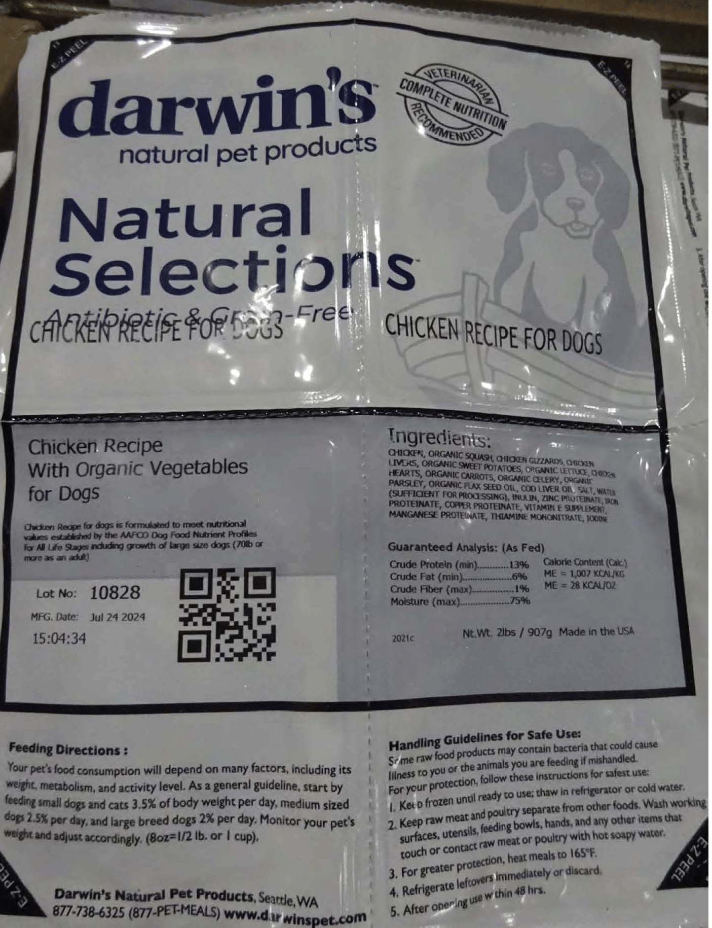 Label for Darwin Natural Selections Chicken Recipe for Dogs - Lot-10828