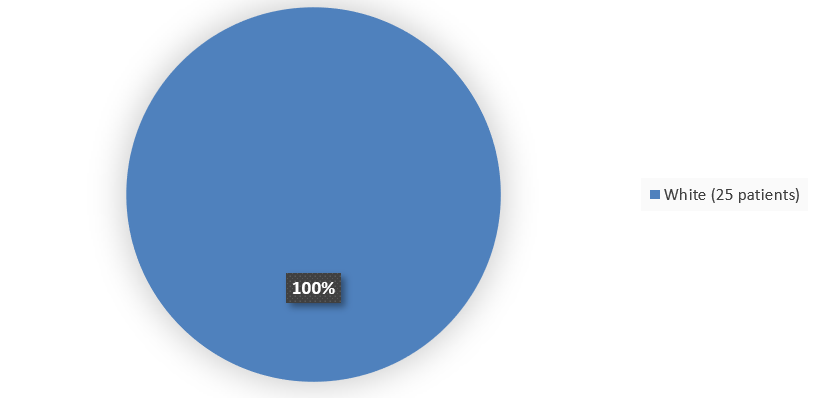 Alt-Tag: Pie chart summarizing how many White patients were in the clinical trial. In total, 25 (100%) White patients participated in the clinical trial.