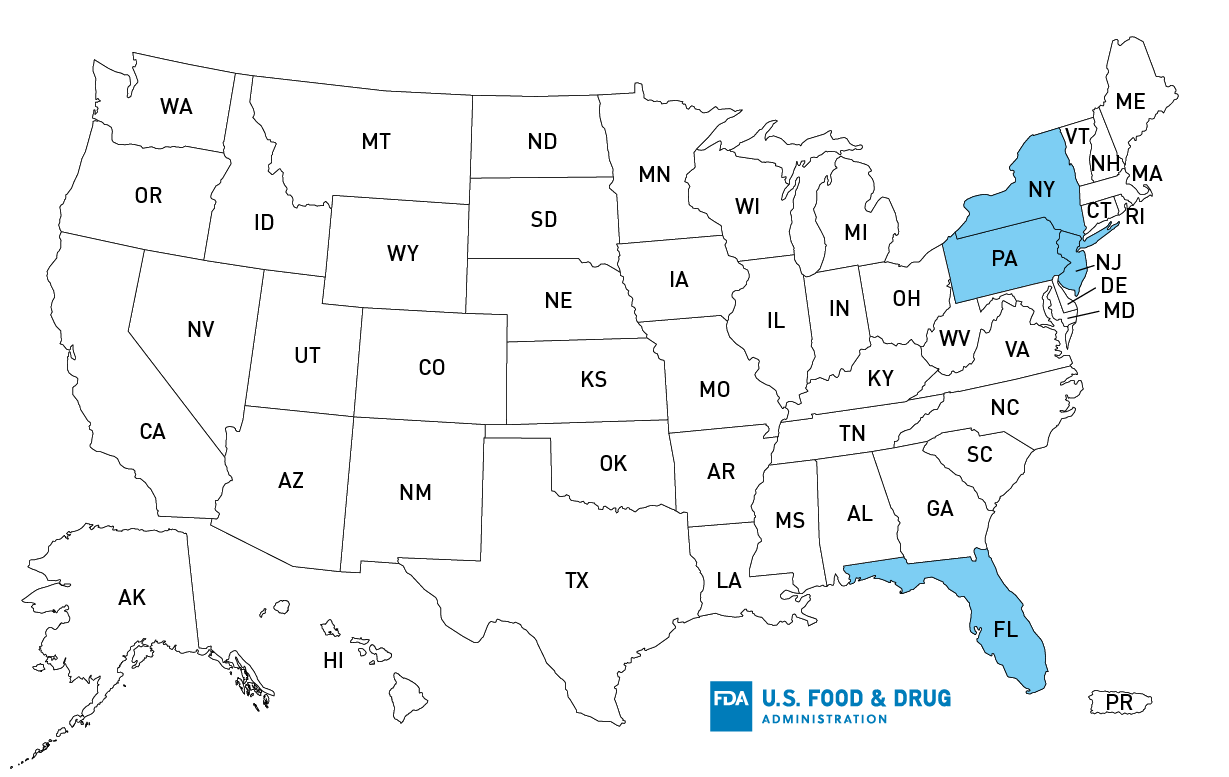 Map of U.S. Distribution of Recalled Mini Pastries from the Outbreak Investigation of Salmonella: Mini Pastries (as of February 6, 2025)