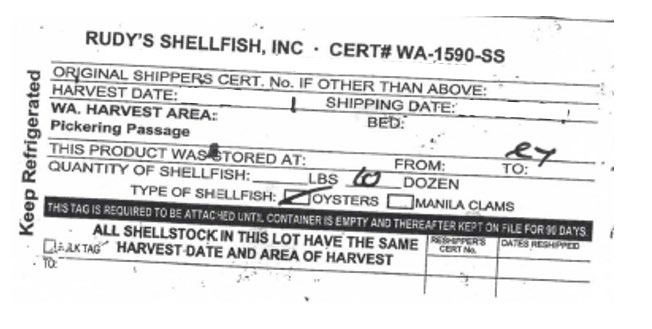 RUDY's Shellfish, INC shipping label