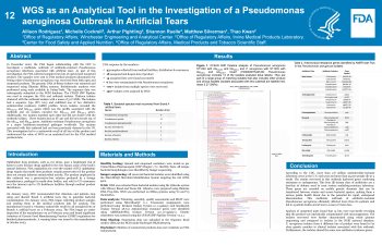 Poster image - Whole genome sequencing (WGS) as an analytical tool in the Pseudomonas aeruginosa in artificial tears outbreak investigation