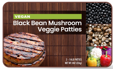 Plant-Based Example Product Label: Black Bean Mushroom Veggie Patties