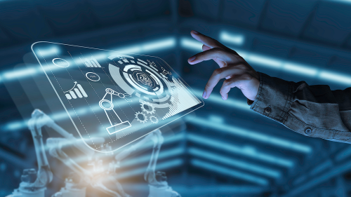 scientist typing on a touch screen