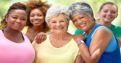 Portrait of a group of women working out together outdoors