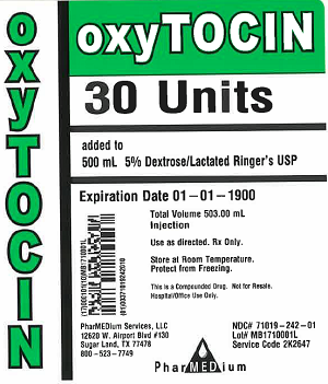 "Image 1 - Oxytocin 30 Units added to 500 mL 5% Dextrose/Lactated Ringer's o;s USP, NDC 71019-242-01"