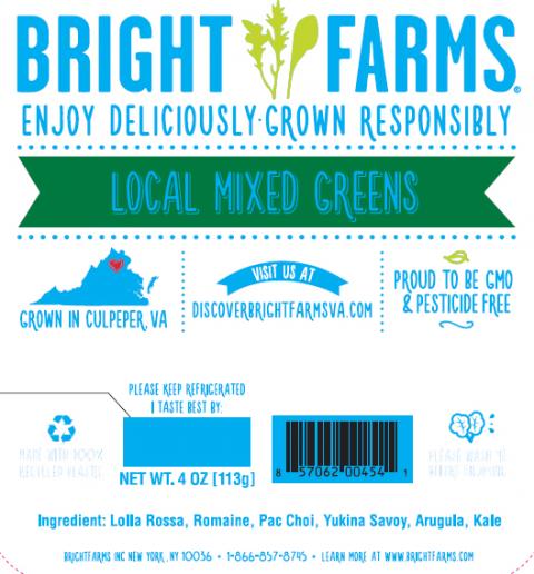 "Label, Bright Farms Local Mixed Greens"