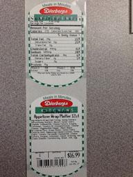 "Photo:  Ingredient Label and Nutrition Facts Label - Classic Pinwheel Appetizer Wrap Platter 12 Ct."