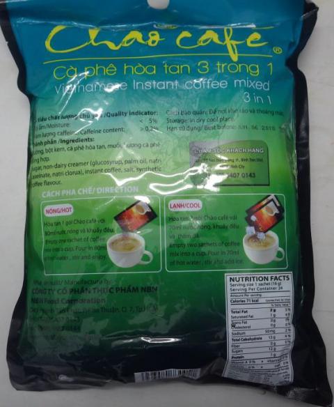 Chao Café Vietnamese Instant Coffee mixed 3 in 1, 384 g, back of package