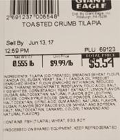 Giant Eagle Toasted Crumb Tilapia, PLU 69123