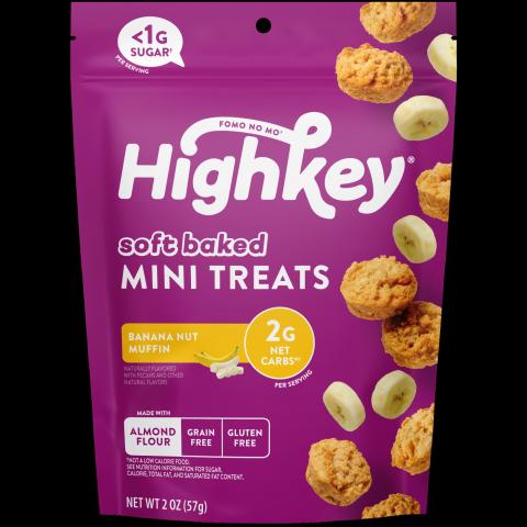 HighKey soft baked Mini Treats, Banana Nut, Net Wt. 2oz, front label