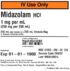 Service code 2K8292, 1 mgmL Midazolam HCl ( Preservative Free) in 0.9% Sodium Chloride Injection USP.jpg