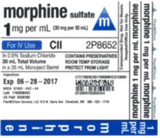 Service code 2P8652, 1 mgmL Morphine Sulfate (Preservative Free) (Contains Sulfites) in 0.9% Sodium Chloride.jpg