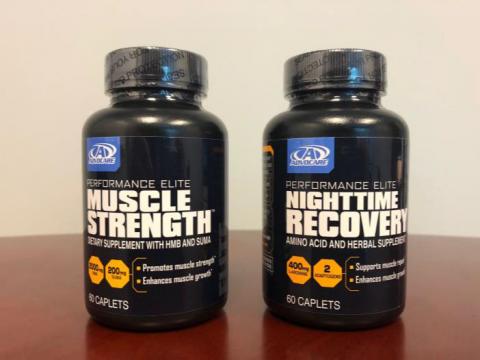 Front bottle labels, Advocare Muscle Strength and Advocare Nighttime Recovery dietary supplements