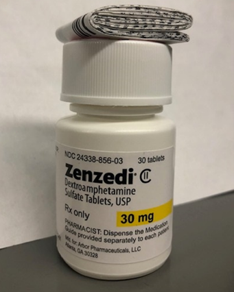 Image of bottle with label, Zenzedi Rx only 30 mg