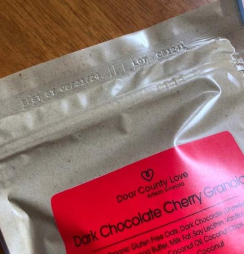 Image, location of lot code for Dark Chocolate Cherry Granola