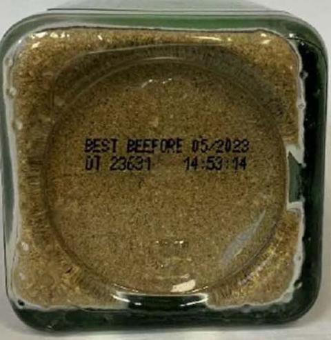 8. “Sun Harvest Organic Coriander Ground, bottom label, best before 05/2023”