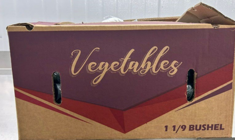 "Vegetables, brown carton label"