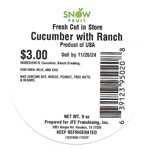 Snowfruit Fresh Cut in Store 9oz Cucumber with Ranch Sell By 11/26/24