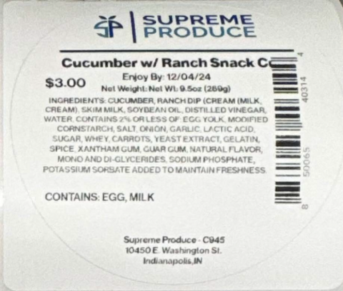 Cucumber w/ Ranch Snack Cup, UPC 850065403144