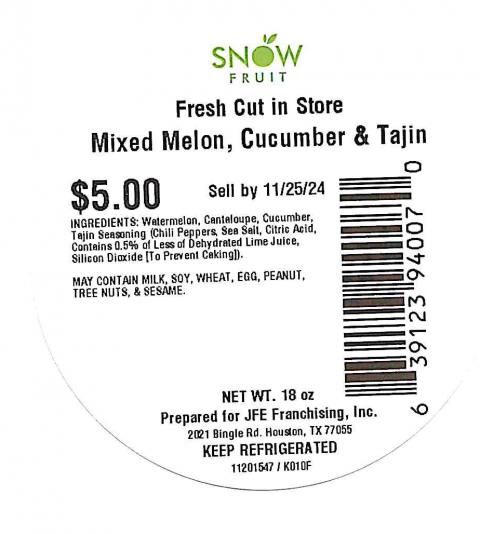 Snowfruit Fresh Cut in Store 18oz Mixed Melon, Cucumber & Tajin Sell By 11/25/24