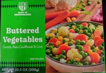 Image 1 – Labeling, Taste of Deutschland, Buttered Vegetables, Carrots, Peas, Cauliflower, & Corn