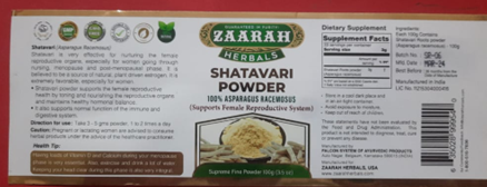 Image 1 – Labeling, Zaarah Herbals, Labeling, Shatavari Powder