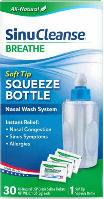 SinuCleanse Soft Tip Squeeze Bottle Nasal Wash System, 30 saline packets