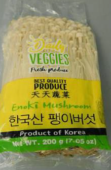 Image 1 – Labeling, Daily Veggies Enoki Mushrooms, front of package