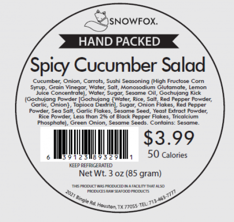 SNOWFOX HAND PACKED 3oz Spicy Cucumber Salad