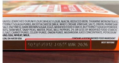 “Side Label showing where to find the batch number and best before date”