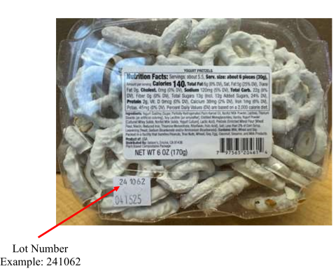 Image of bottom coding, Gelson’s yogurt pretzels, 6 oz