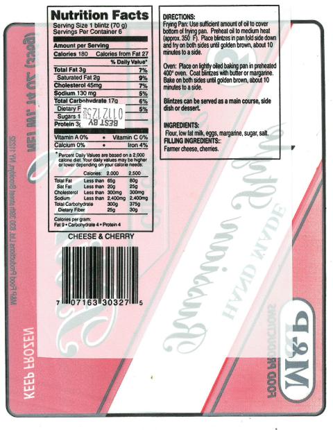 Cheese & Cherry Blintzes, Net Wt. 14 OZ. (396g), back label