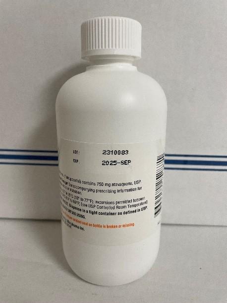 Back of bottle, BionPharma Atovaquone Oral Suspension