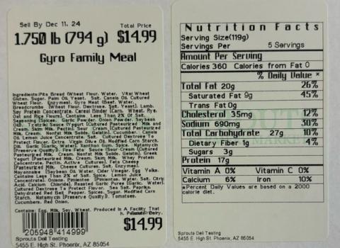 Labeling, Sprouts Farmers Market Gyro Family Kit