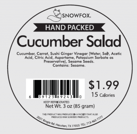 SNOWFOX HAND PACKED 3oz Cucumber Salad