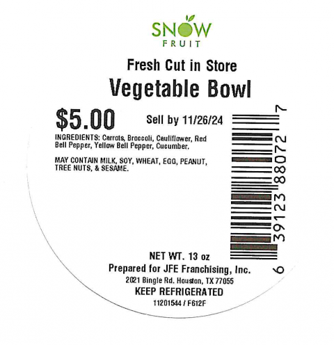 Snowfruit Fresh Cut in Store 13oz Vegetable Bowl Sell By 11/26/24