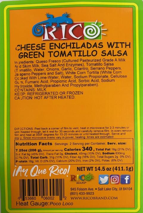 Image 3 – Labeling, Cheese enchiladas with green tomatillo salsa