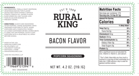 “Rural King” Bacon Seasoning, Net Wt. 4.2 oz