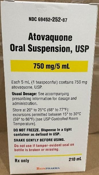 Front of package, BionPharma Atovaquone Oral Suspension