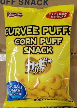 Image 3 – Labeling, Shirakiku brand Curvee Puffs Corn Puff Snack, Sea Salt Umami Flavor, Front of Package