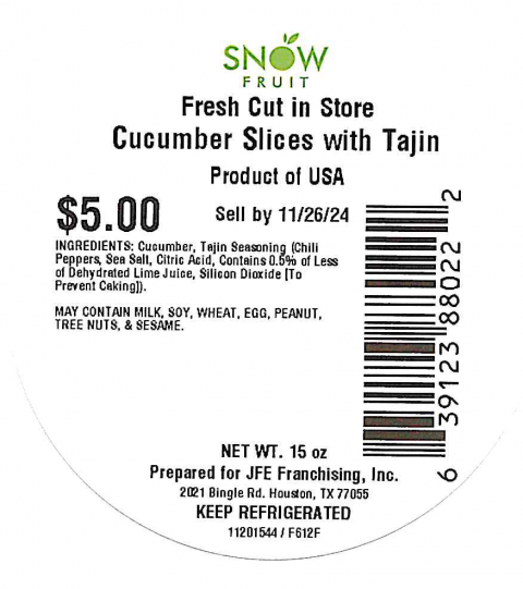 Snowfruit Fresh Cut in Store 15oz Cucumber Slice with Tajin Sell By 11/26/24