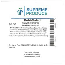 Individual Cobb Salad 11OZ, UPC	850054894632