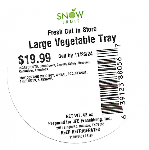 Snowfruit Fresh Cut in Store 42oz Large Vegetable Tray Sell by 11/26/24